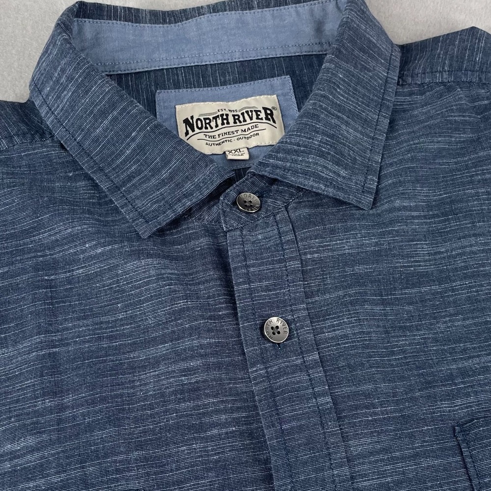 North River Men's XXL Blue Textured 100% Cotton‎ Short Sleeve Casual Shirt